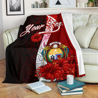Nauru Polynesian Custom Personalised Premium Blanket - Coat Of Arm With Hibiscus White - Polynesian Pride