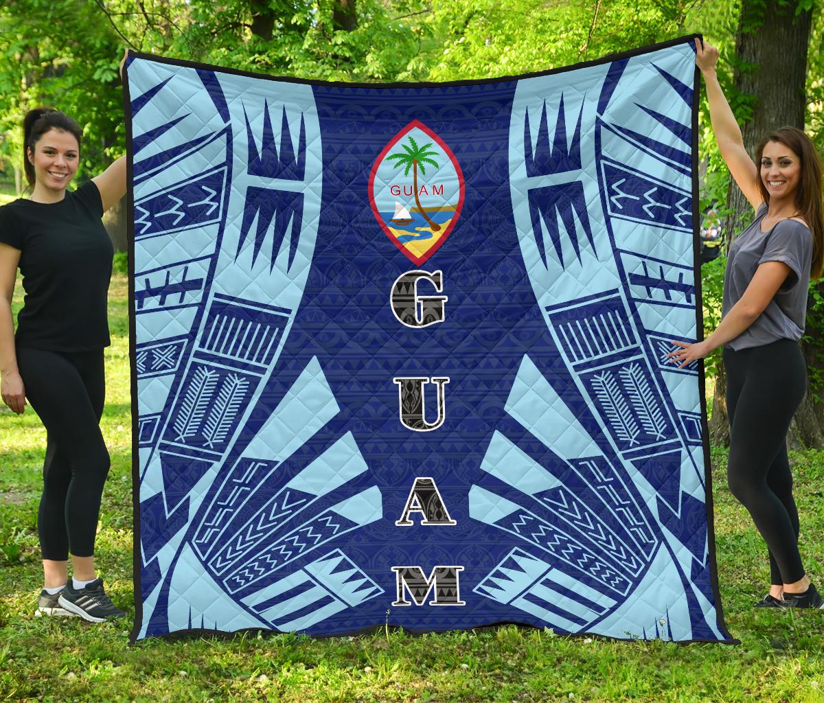 Guam Premium Quilt - Guam Coat Of Arms Polynesian Pale Blue Tattoo - Polynesian Pride