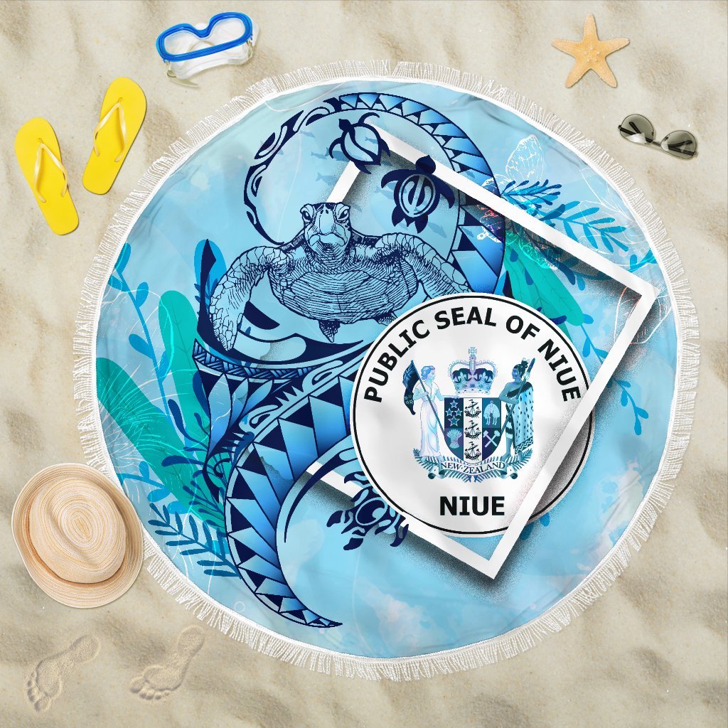 Niue Beach Blanket - Turtle Under The Sea Style Beach Blanket - Niue One Size Blue - Polynesian Pride