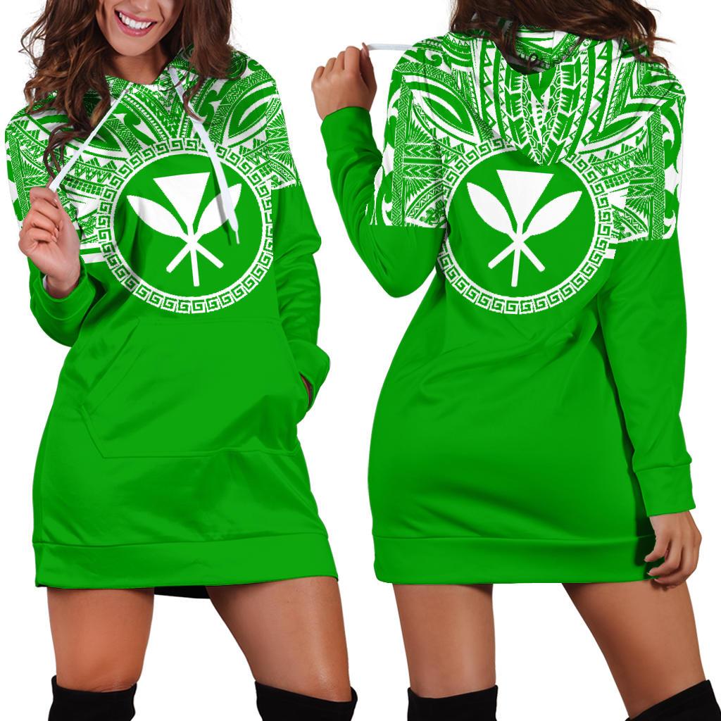 Kanaka Maoli Women Hoodie Dress - Kanaka Maoli Coat Of Arms Polynesian Flag Color Green - Polynesian Pride