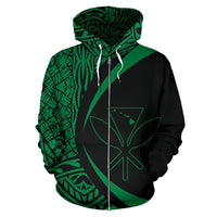 Polynesian Kanaka Maoli Map of Hawaii Zip Hoodie Green Circle Style - Polynesian Pride