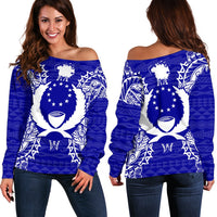 Pohnpei Polynesian Shoulder Sweater Map Blue Blue - Polynesian Pride