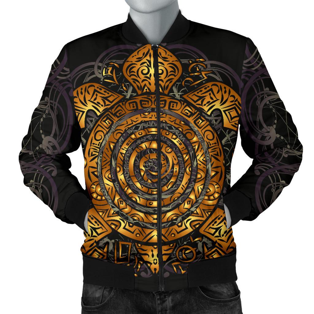 Polynesian Bomber Jacket - Sea Turtle Gold - Men Black - Gold - Polynesian Pride