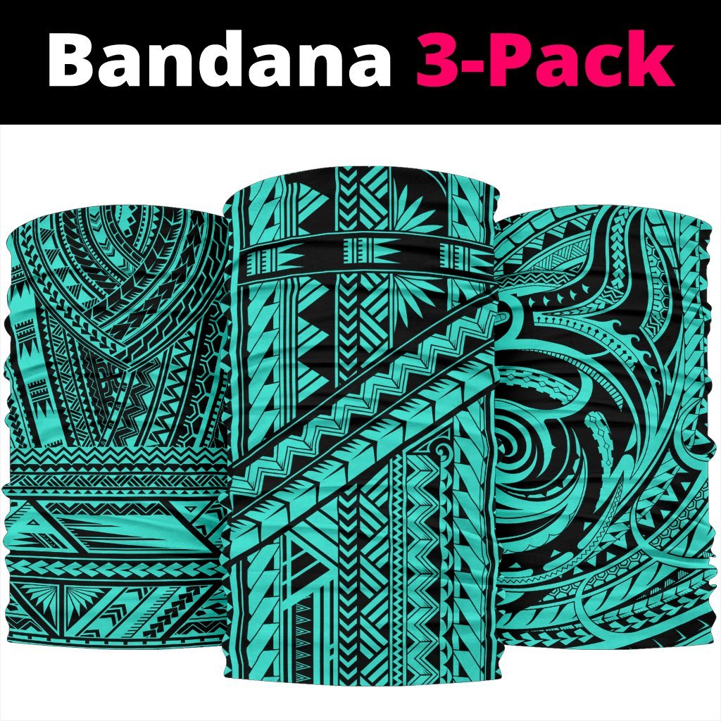 Polynesian Tatau Mixed Turquoise Set Unisex Bandana One Size Blue - Polynesian Pride