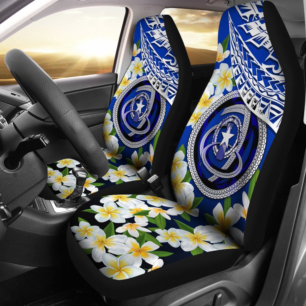 Northern Mariana Islands Car Seat Covers - Polynesian Plumeria Pattern Universal Fit Blue - Polynesian Pride