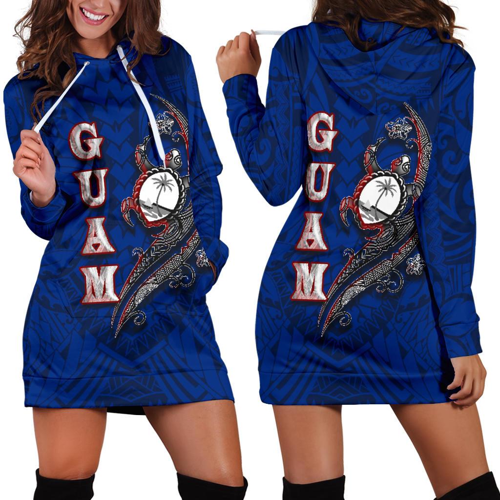 Guam Women's Hoodie Dress - Turtle Waving Blue - Polynesian Pride