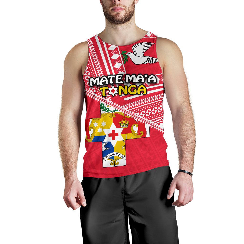 Mate Ma'a Tonga Men Tank Top Coat Of Arms Red - Polynesian Pride