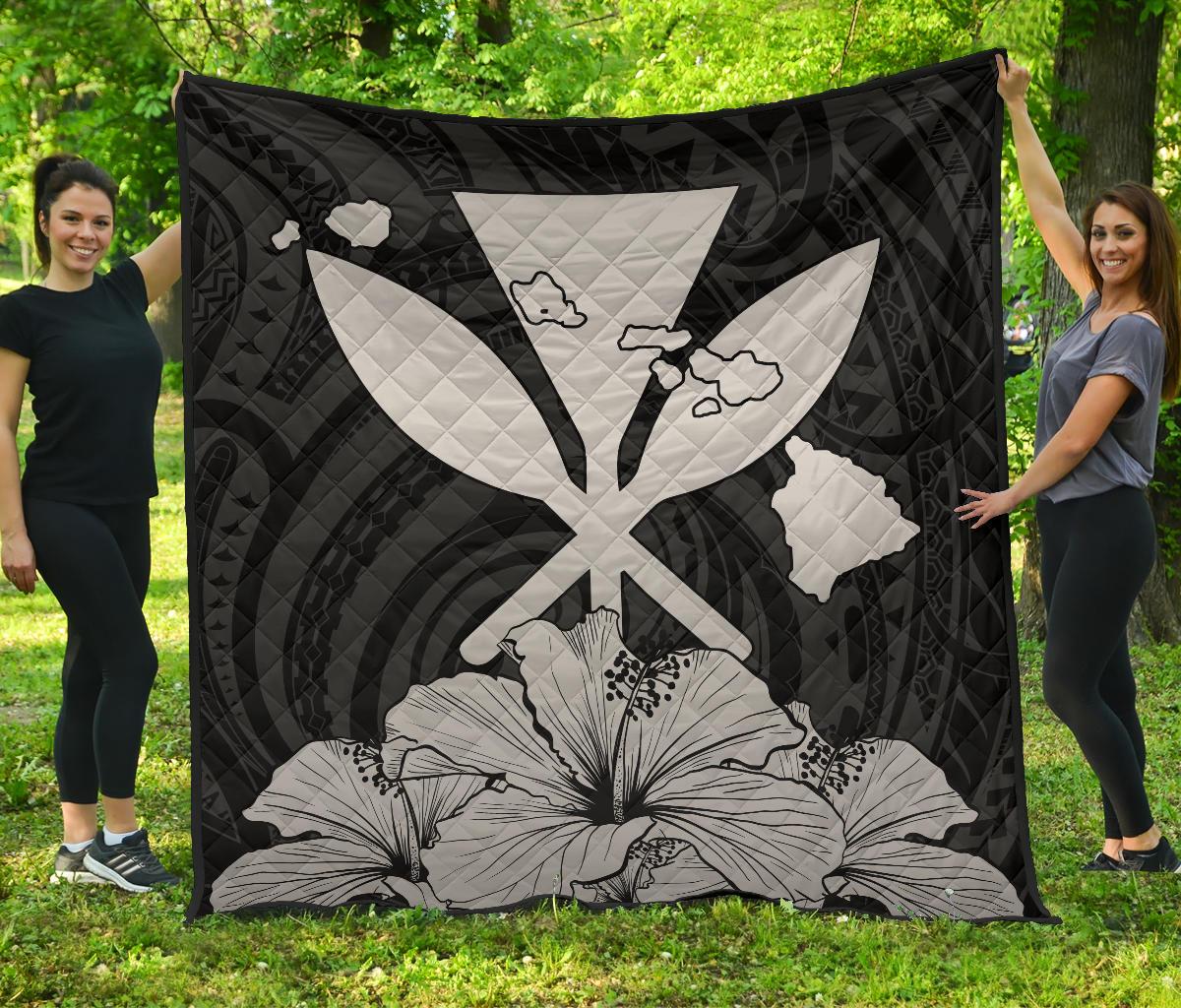 Hawaiian Kanaka Premium Quilt Hibiscus Polynesian Love Gray Gray - Polynesian Pride