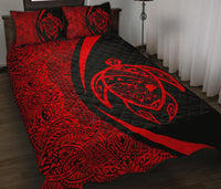 Hawaii Turtle Map Polynesian Quilt Bed Set - Red - Circle Style - Polynesian Pride