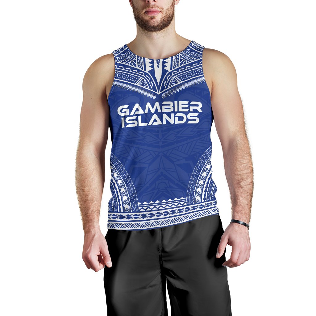 Gambier Islands Men's Tank Top - Polynesian Chief Flag Version Blue - Polynesian Pride