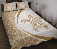 Hawaiian Polynesian Turtle Quilt Bed Set - Circle Style Gold And White - Polynesian Pride