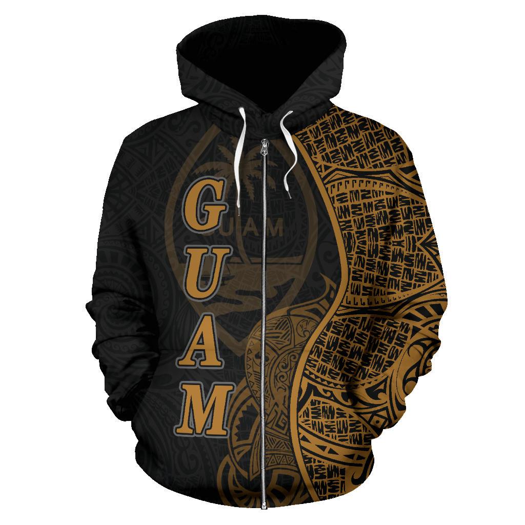 Guam Polynesian Zip up Hoodie Coconut Tree Gold - Polynesian Pride