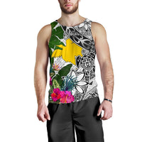 Papua New Guinea Custom Personalised Men's Tank Top White - Turtle Plumeria Banana Leaf - Polynesian Pride