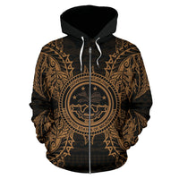 Federated States of Micronesian Polynesian All Over Zip up Hoodie Map Gold - Polynesian Pride