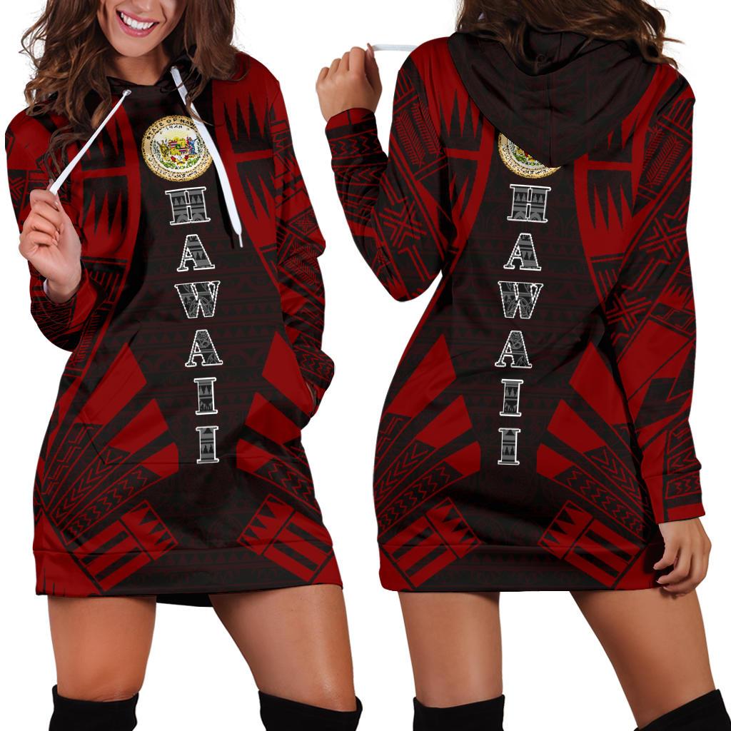 Hawaii Hoodie Dress - Polynesian Tattoo Red Red - Polynesian Pride