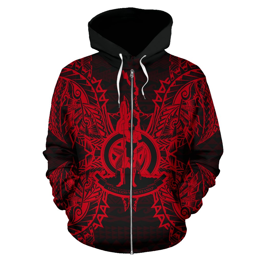 Vanuatu Polynesian All Over Zip up Hoodie Map Red - Polynesian Pride