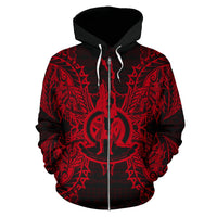 Vanuatu Polynesian All Over Zip up Hoodie Map Red - Polynesian Pride
