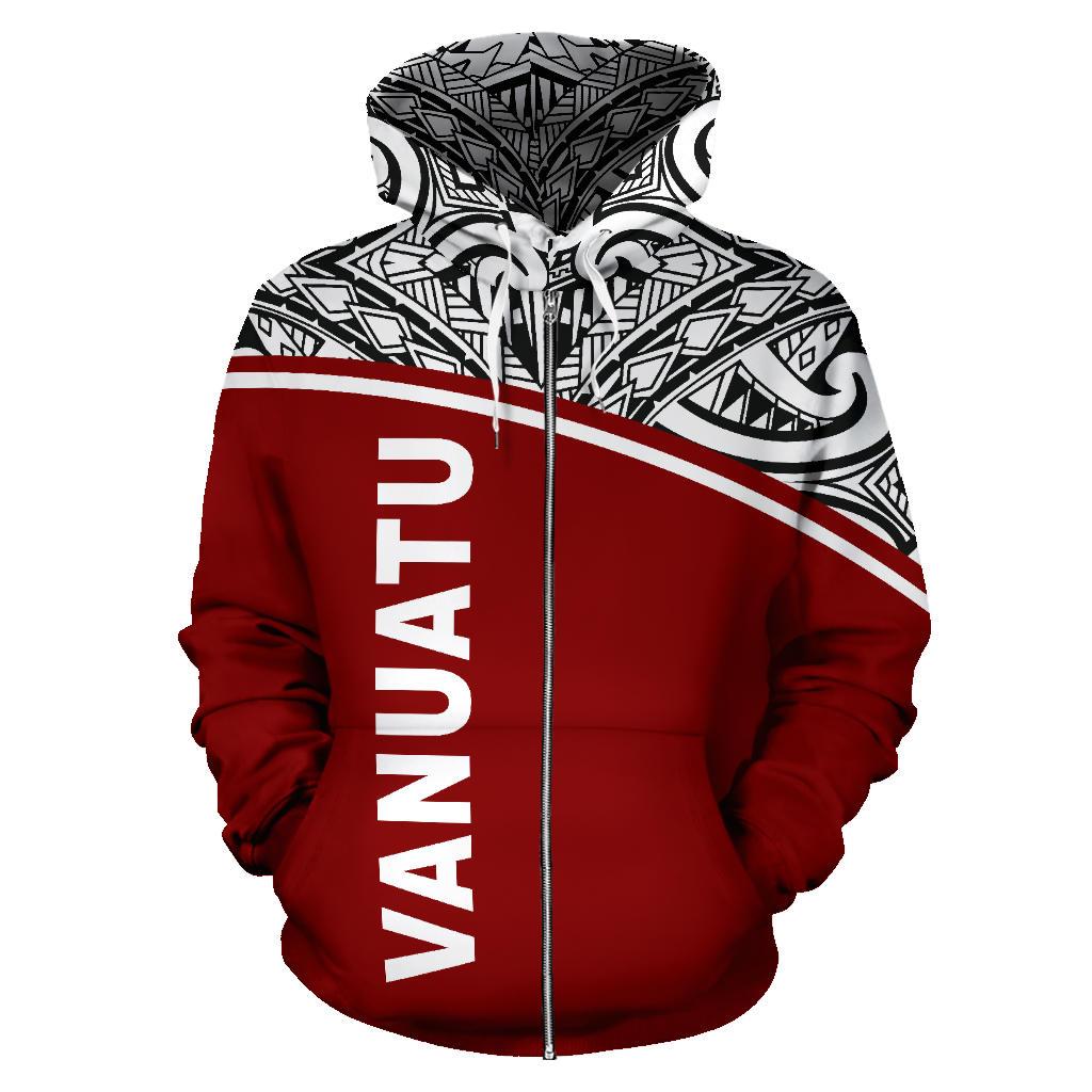 Vanuatu Polynesian Zip up Hoodie Red Curve - Polynesian Pride