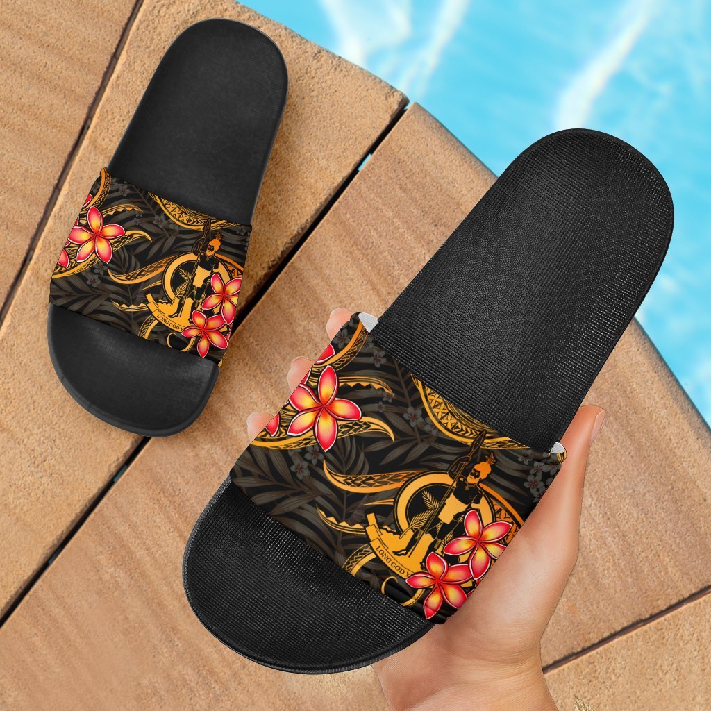 Vanuatu Sandals - Gold Plumeria Black - Polynesian Pride