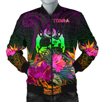 Tonga Polynesian Men's Bomber Jacket - Summer Hibiscus Reggae - Polynesian Pride