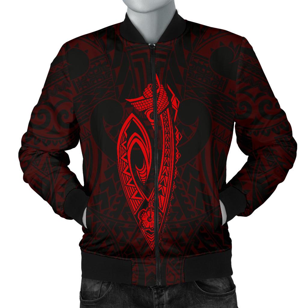 Hawaii Kakau Makau Fish Hook Kanaka Map Men's Bomber Jacket Polynesian - Red Red - Polynesian Pride