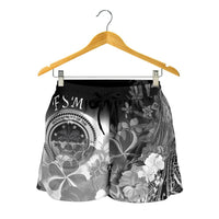 Federated States of Micronesia Women's Shorts - Humpback Whale with Tropical Flowers (White) - Polynesian Pride
