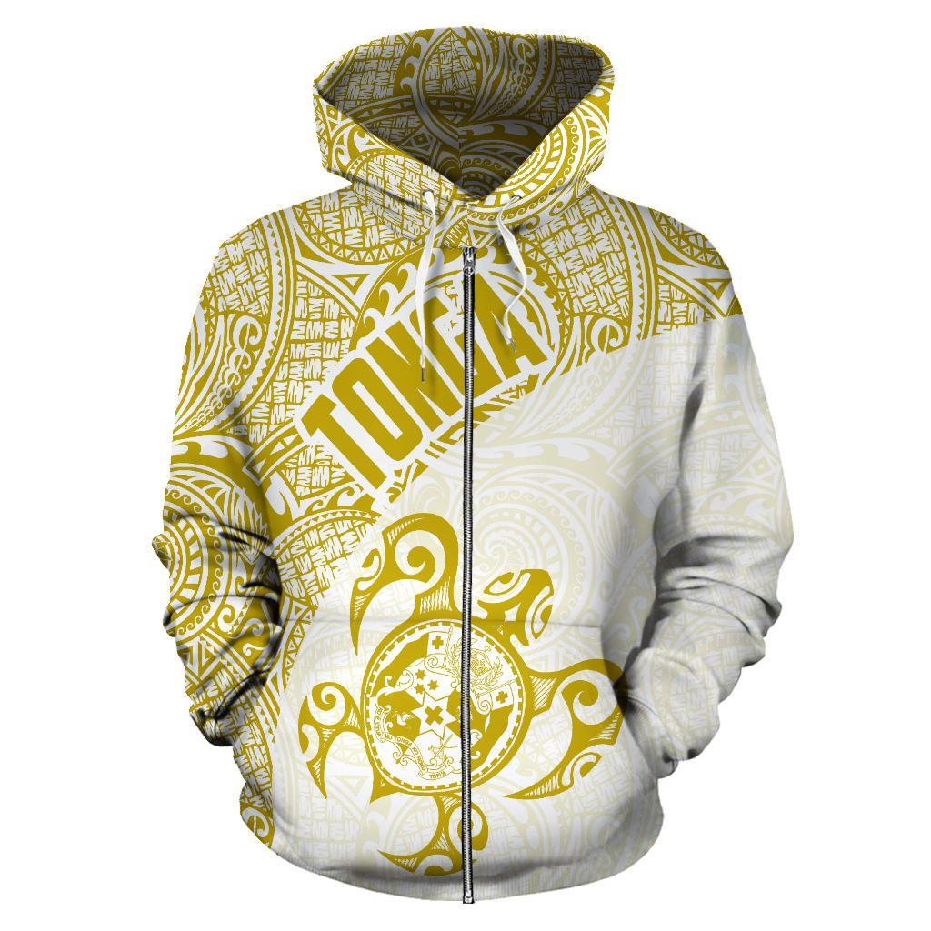 Tonga Zip up Hoodie Tonga Coat of Arms In Turtle Polynesian Tattoo 070 - Polynesian Pride