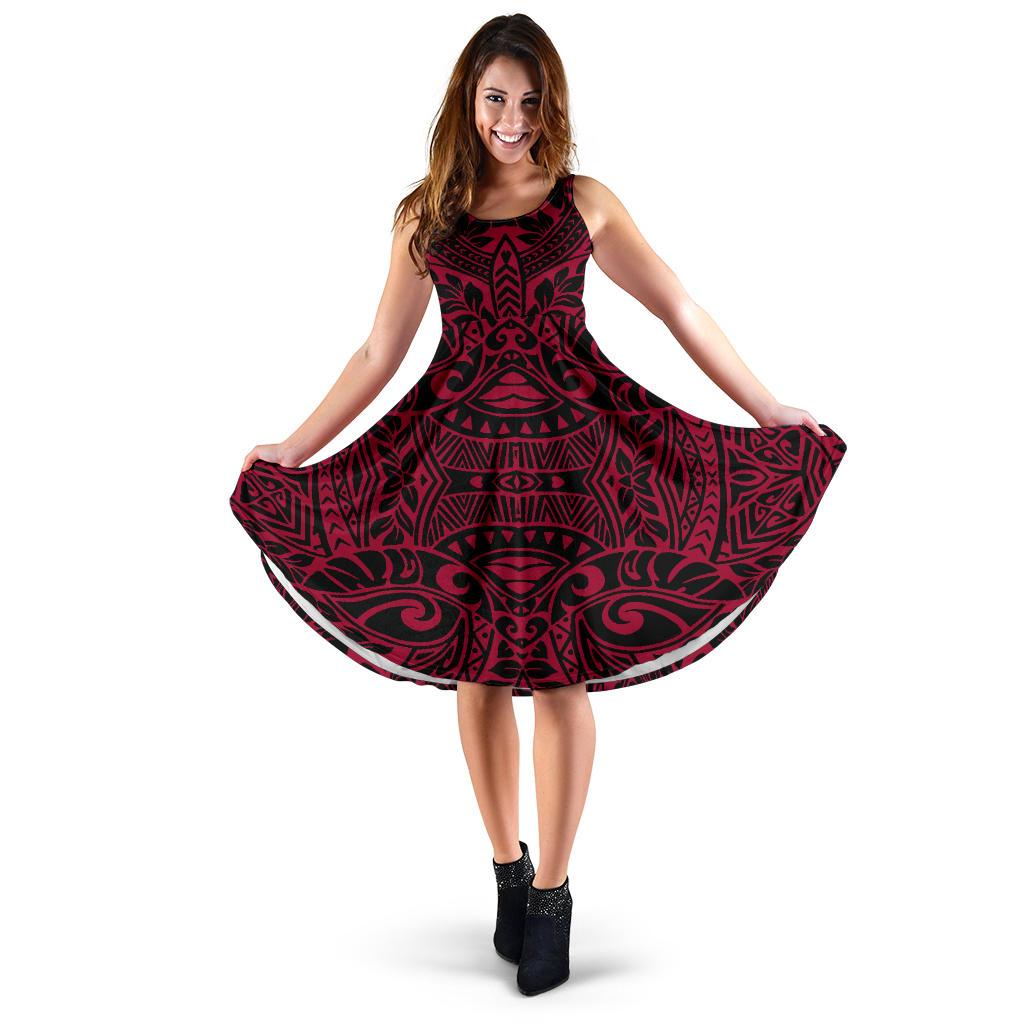 Polynesian Midi Dress - Polynesian Style 06 Women Black And Red - Polynesian Pride