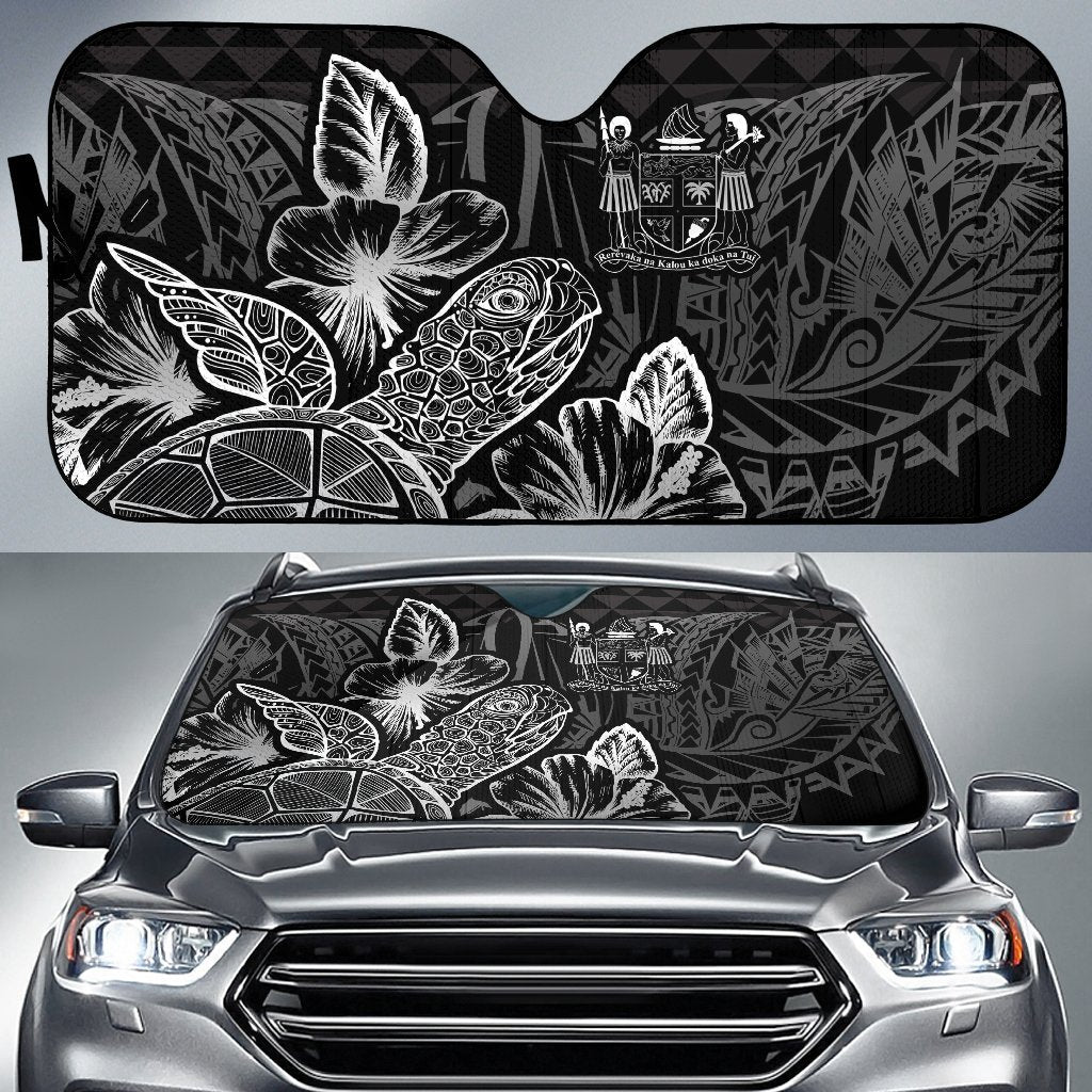 Fiji Auto Sun Shades Turtle Hibiscus Black Auto Sun Shade Universal Fit Black - Polynesian Pride