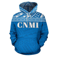 Northern Mariana Islands Polynesian All Over Hoodie Blue Horizontal Style - Polynesian Pride