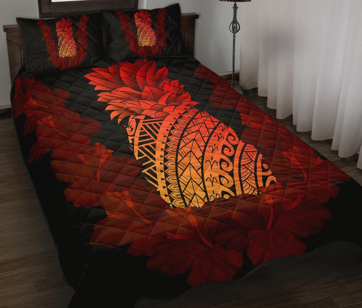 Hawaii Pineapple Hibiscus Quilt Bed Set - Polynesian Pride
