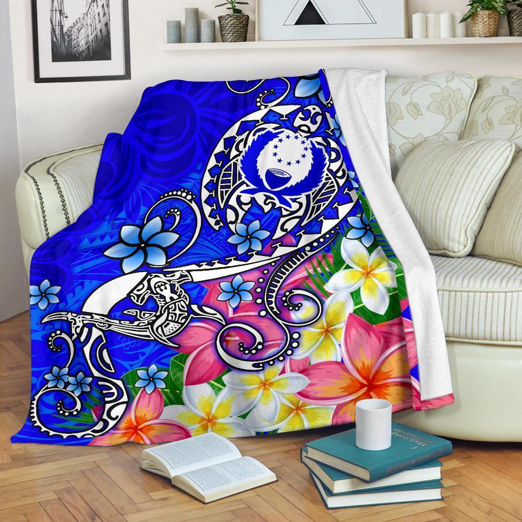 Pohnpei Premium Blanket - Turtle Plumeria (Blue) - Polynesian Pride