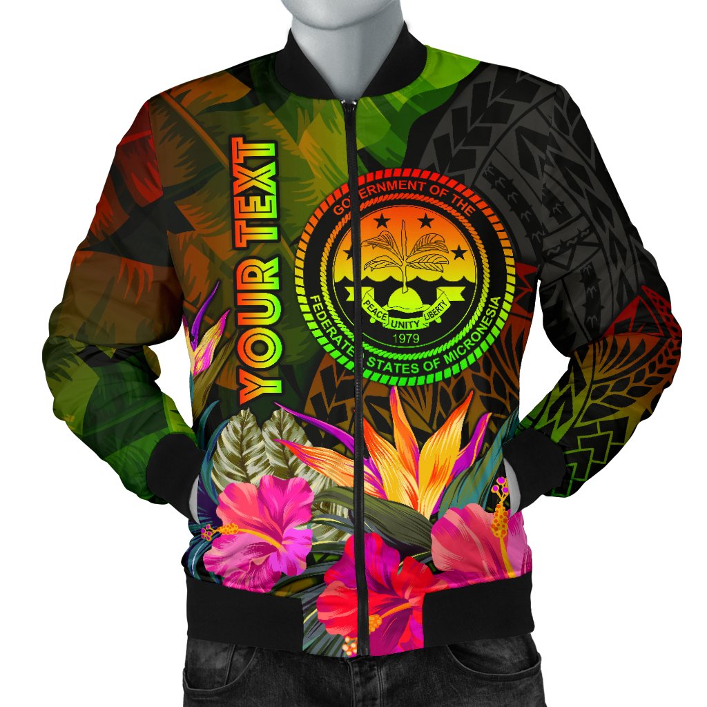 Federated States of Micronesia Polynesian Personalised Bomber Jackets - Hibiscus and Banana Leaves Reggae Unisex - Polynesian Pride