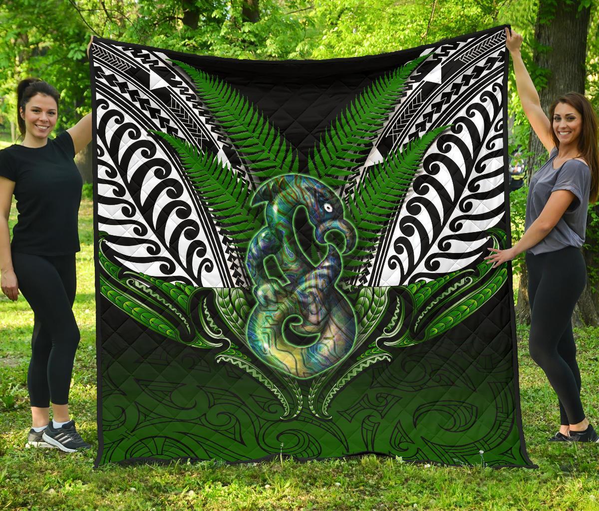 Manaia Mythology Premium Quilt Silver Fern Maori Tattoo Green - Polynesian Pride