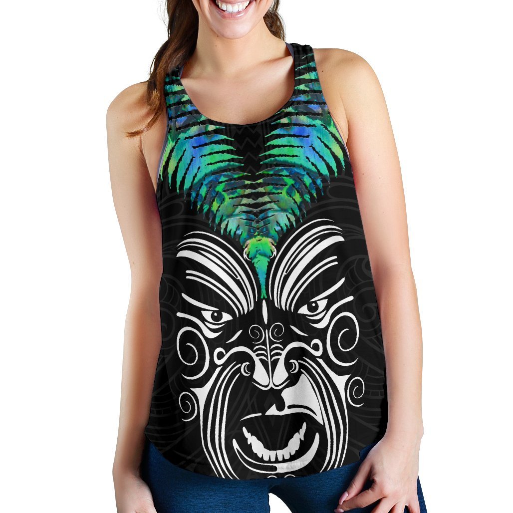 New Zealand Maori Moko Women'S Racerback Tank Paua Shell Black - Polynesian Pride