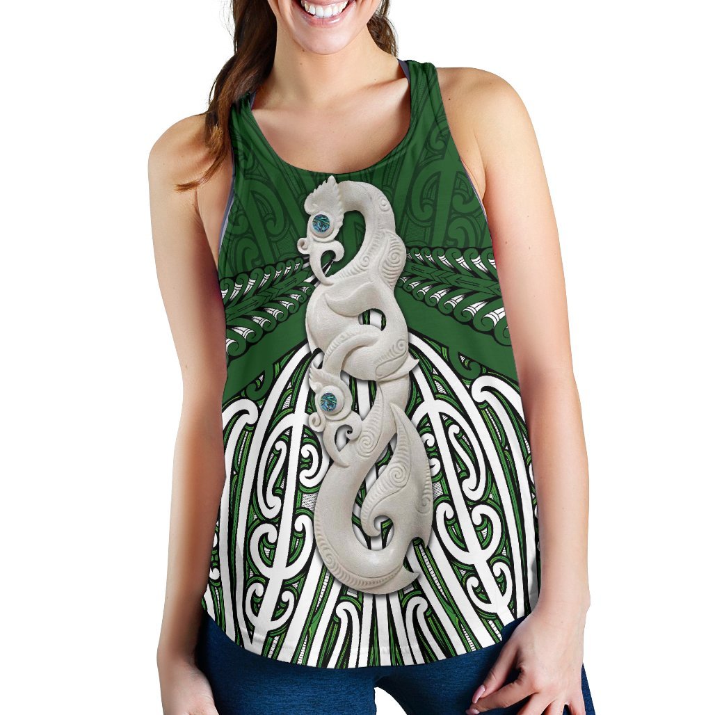 Maori Moko Tattoo Racerback Tank, Manaia Pounamu Green - Polynesian Pride