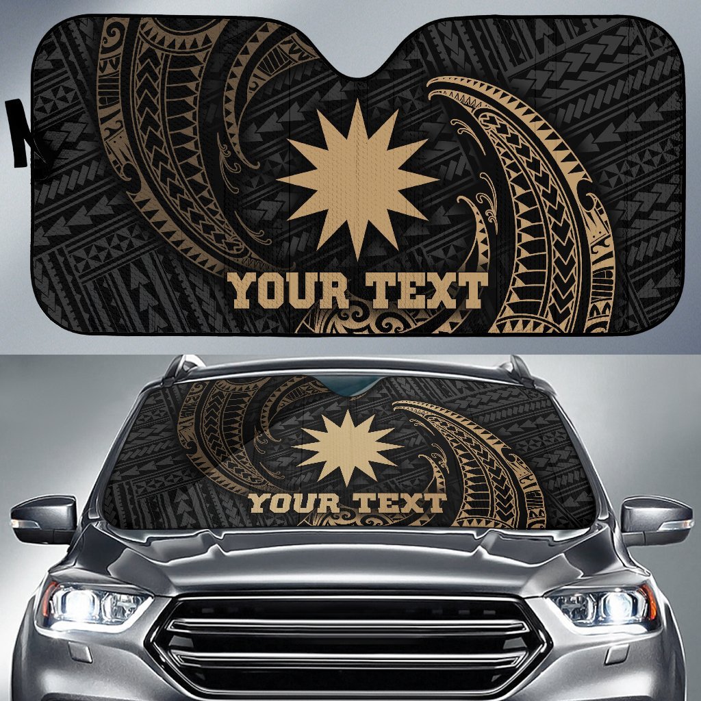 Polynesian Nauru Custom Personalised Sun Shades - Gold Tribal Wave Auto Sun Shade Universal Fit Gold - Polynesian Pride