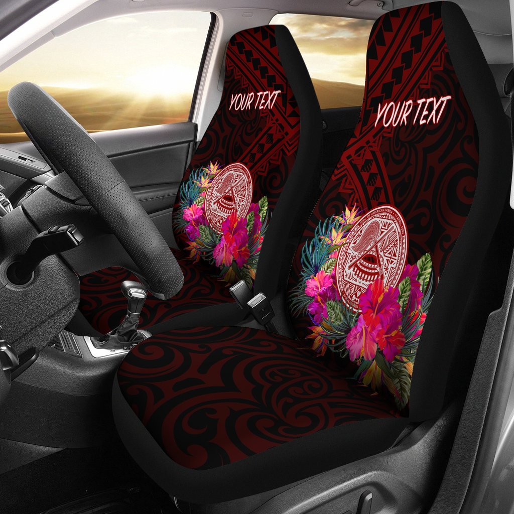 American Samoa Personalised Car Seat Covers - Coat Of Arm With Polynesian Patterns Universal Fit Red - Polynesian Pride