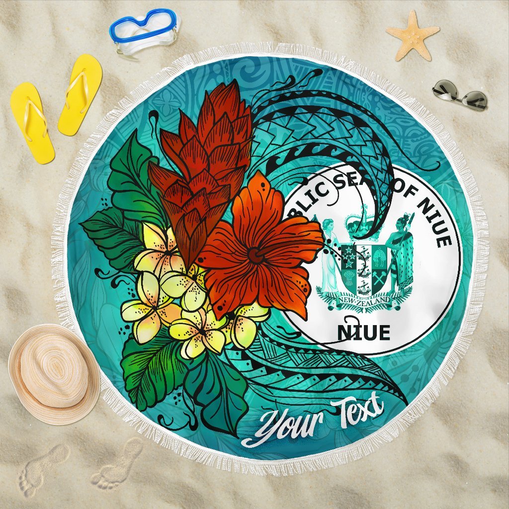 Niue Beach Blanket - Custom Personalised Tropical Flowers Style Beach Blanket - Niue One Size Blue - Polynesian Pride