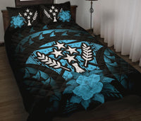 Kosrae Polynesian Quilt Bed Set Hibiscus Blue Black - Polynesian Pride