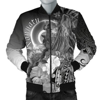 Vanuatu Men's Bomber Jacket - Humpback Whale with Tropical Flowers (White) White - Polynesian Pride