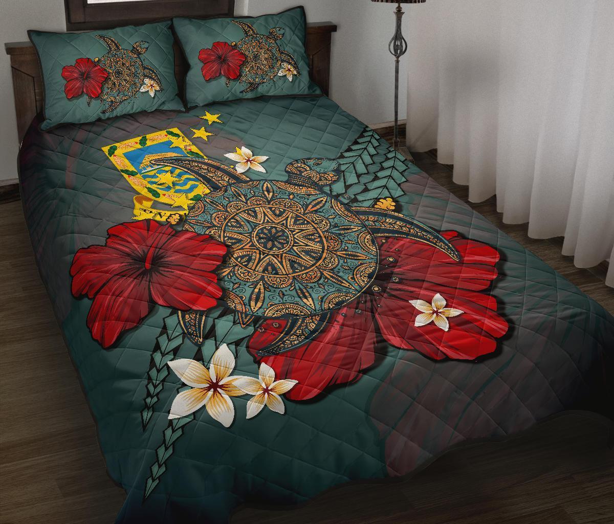 Tuvalu Quilt Bed Set - Blue Turtle Tribal - Polynesian Pride
