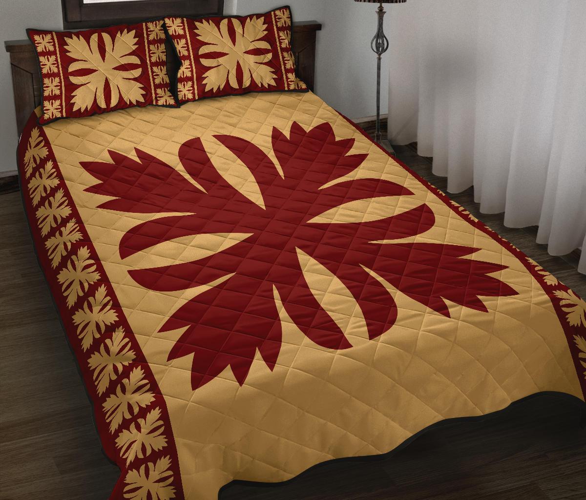 Hawaiian Quilt Pattern Flower Hula Quilt Bed Set - Polynesian Pride