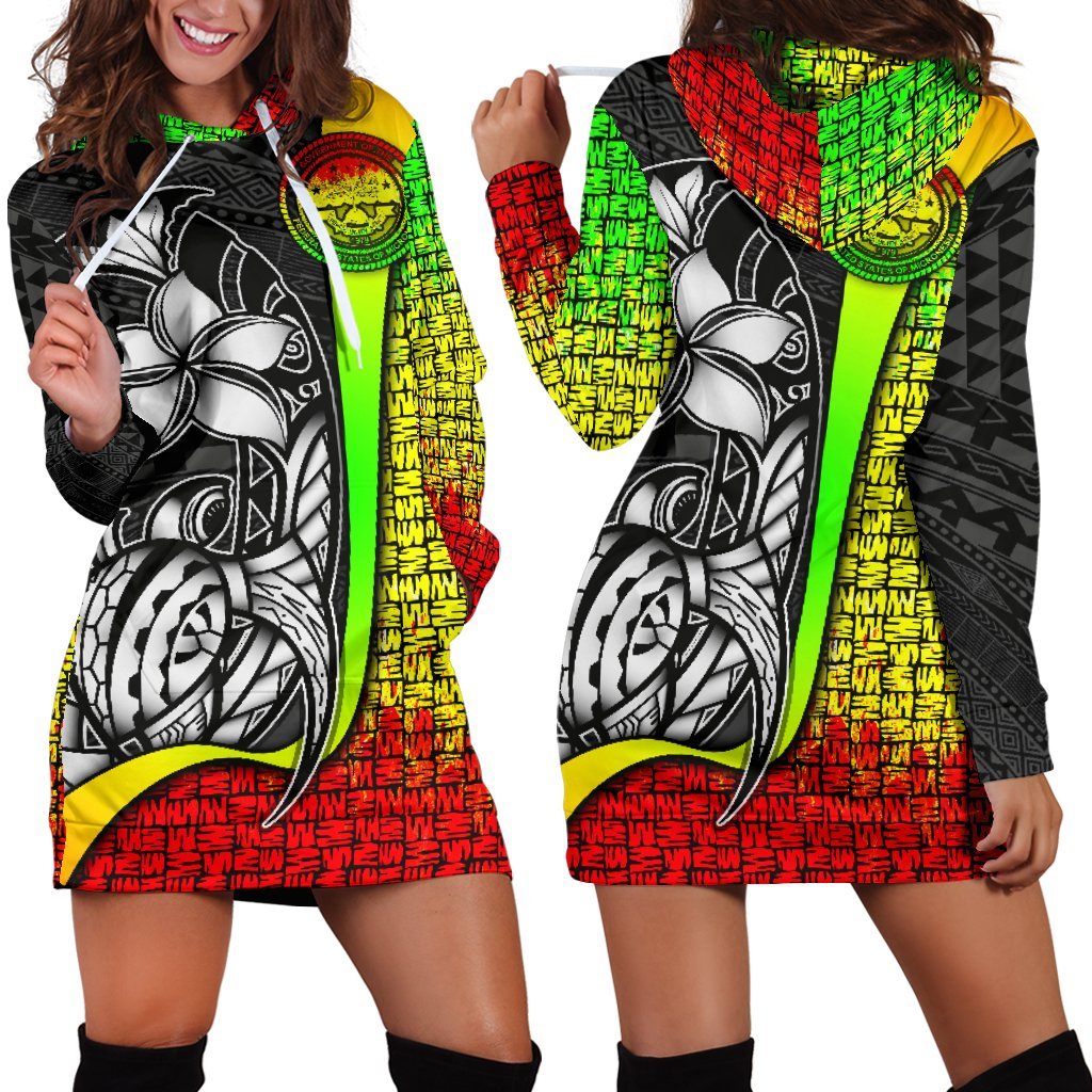 Federated States of Micronesia Women's Hoodie Dress Reggae - Turtle With Hook Reggae - Polynesian Pride