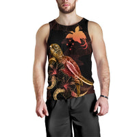 Papua New Guinea Men Tank Top - Turtle With Blooming Hibiscus Gold - Polynesian Pride