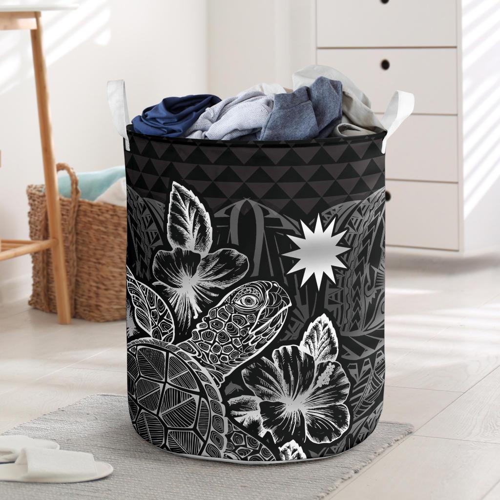 Nauru Laundry Basket - Polynesian Turtle Hibiscus Black Laundry Basket One Size Black - Polynesian Pride