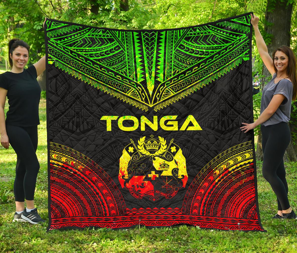 Tonga Premium Quilt - Tonga Coat Of Arms Polynesian Chief Reggae Version - Polynesian Pride
