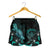 Palau Polynesian Women's Shorts - Turtle With Blooming Hibiscus Turquoise - Polynesian Pride