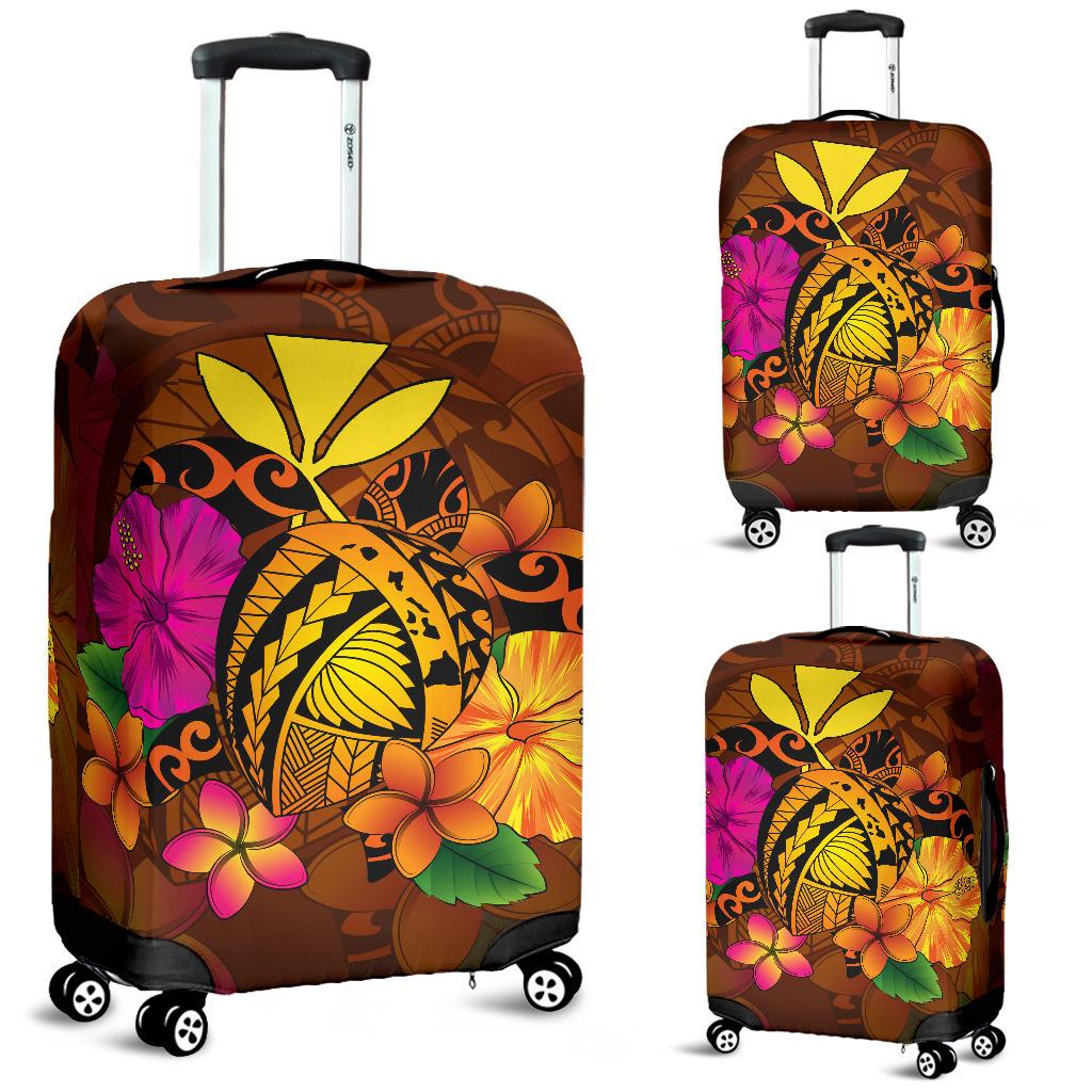 Hawaii Turtle Tribal Map Hibiscus Plumeria Luggage Covers Orange - Polynesian Pride