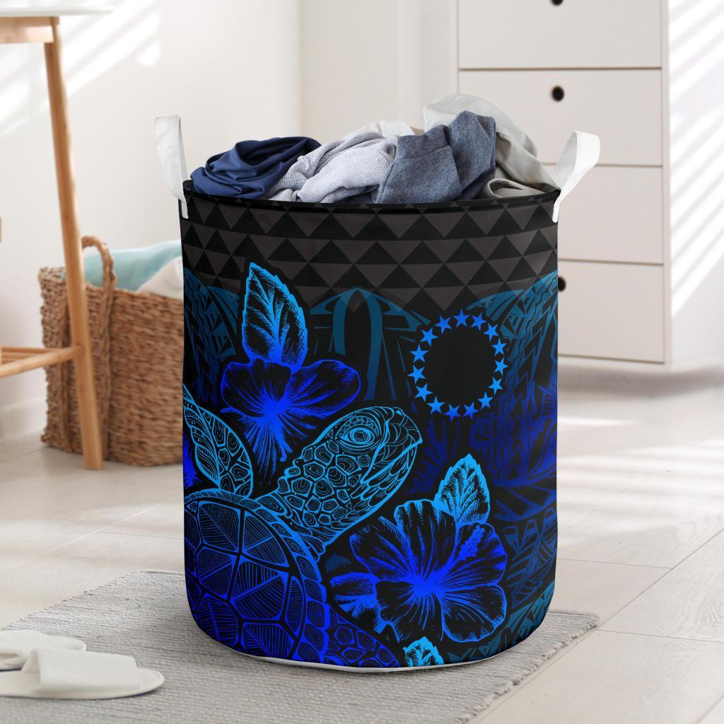 Cook Islands Laundry Basket - Polynesian Turtle Hibiscus Blue Laundry Basket One Size Blue - Polynesian Pride